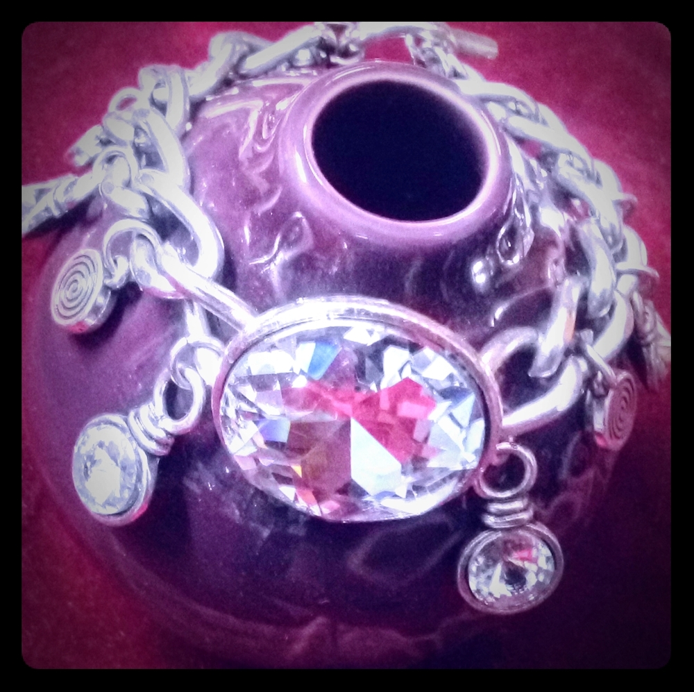 Silvertone crystal charm bracelet